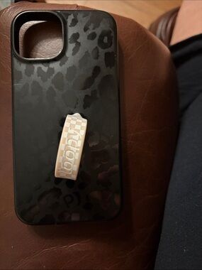 Midnight Leopard Loopy iPhone 13 Case w/ beige checkered loopy Lefty 6.1” screen